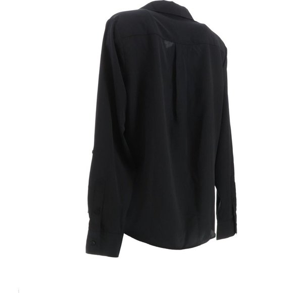 NWT LANDS' END LONG SLEEVE ROLLED TAB SLEEVE SOFT BLOUSE‎ BLACK 14P (PETITE) - Picture 4 of 11